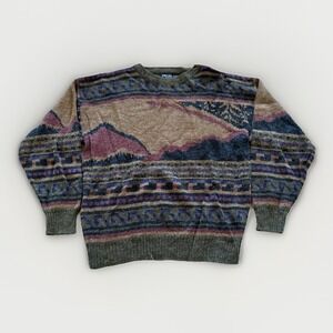 Vintage Duncan Row Sweater Mens L Knit Crewneck 90s Fair Isle Wool Blend